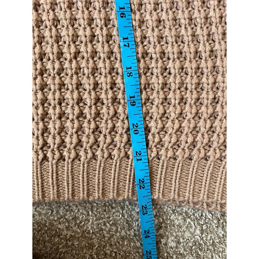 Chunky Knit Crop Sweater Vest Size L Tan Beige Mock Neck Sleeveless Pullover - Picture 6 of 6